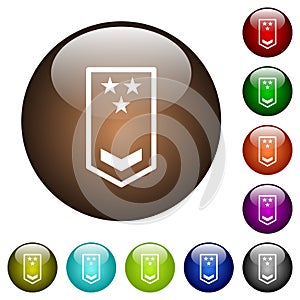 Military insignia with one chevron and three stars color glass buttons