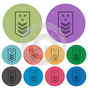 Military insignia with three chevrons and three stars color darker flat icons