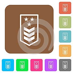 Military insignia with three chevrons and three stars rounded square flat icons