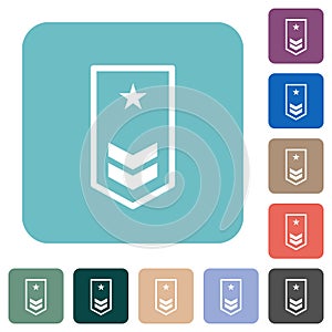 Military insignia with two chevrons and one star rounded square flat icons