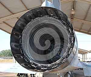 Military jet exhaust. Aircraft exhaust and nozzle detail. External view detailed