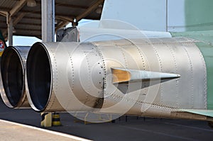 Military jet exhaust. Aircraft exhaust and nozzle detail. External view detailed