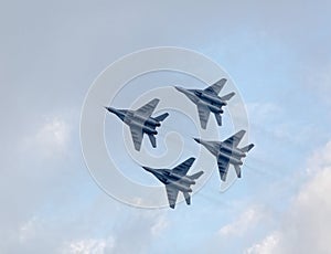 Military jet planes showing aerobatics