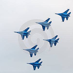 Military jet planes showing aerobatics photo