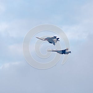 Military jet planes showing aerobatics photo