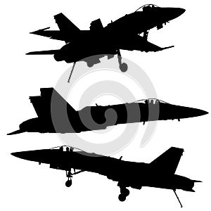 Military jets silhouettes in black