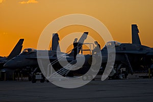 Military jets at sunset