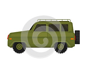 Military khaki jeep. Vector illustration on a white background.