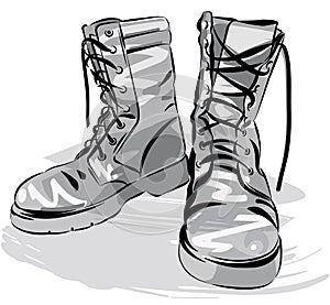 Military leather worn boots vector illustration