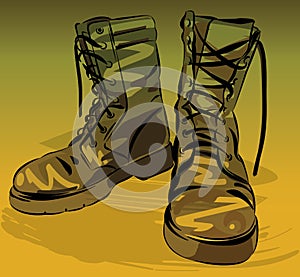 Military leather worn boots vector illustration