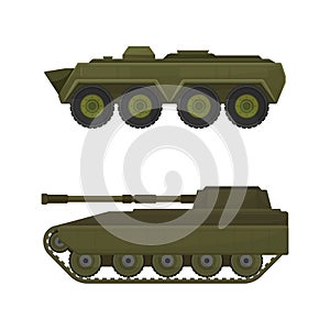 Military Machine and Armored Vehicle for Off-road Track Vector Set