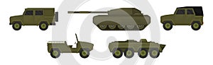 Military Machine and Armored Vehicle for Off-road Track Vector Set