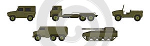 Military Machine and Armored Vehicle for Off-road Track Vector Set