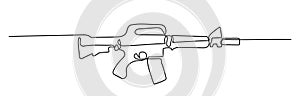 Military Machine Gun shape drawing by continuous line, thin line design vector illustration