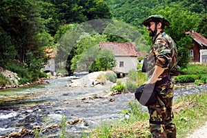 Military man in nature