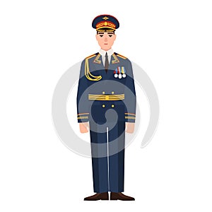 Military man of Russian armed force wearing full dress uniform. Infantryman on parade isolated on white background. Male photo
