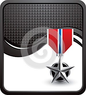 Military medal on black checkered wave
