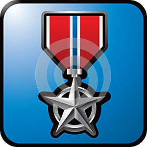 Military medal on blue web button