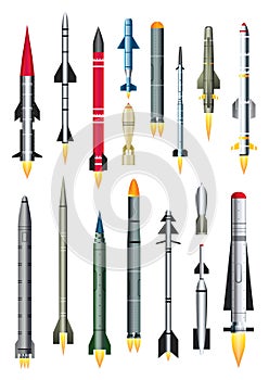 Military Missile Rocket Isolated on White. Vector Illustration.