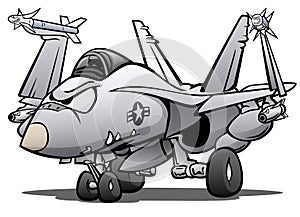 Military Naval Fighter Jet Airplane Cartoon Vector Illustration