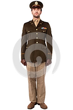 Military officer in attention position