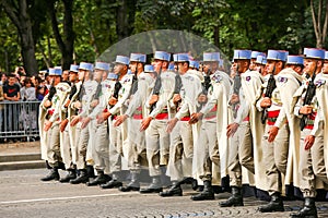 Military parade (Defile) during the ceremonial of french national day, Champs Elysee avenue.