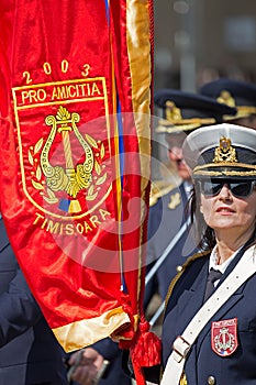 Military parade with unit flag