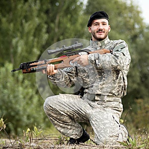 Military person with crossbow