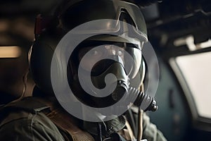 Military pilot in a helmet in the cabin, war in Ukraine, Generative AI 1