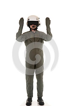 Military pilot marshaling aircraft