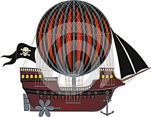 military piratic air ship-balloon. Vector illustration.