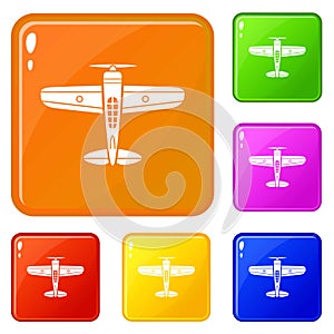 Military plane icons set vector color