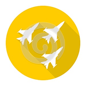 Military plane in the sky icon with long shadow