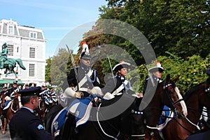 Military Police on horses during the Prince day Parade in The Hague