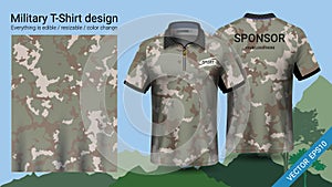 Military polo t-shirt design, with camouflage print clothes for jungle, hiking trekking or hunter, Vector eps10 file