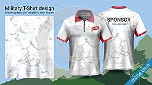 Military polo t-shirt design, with camouflage print clothes for jungle, hiking trekking or hunter, Vector eps10 file