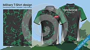 Military polo t-shirt design, with camouflage print clothes for jungle, hiking trekking or hunter, Vector eps10 file