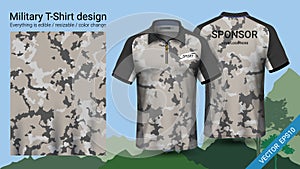 Military polo t-shirt design, with camouflage print clothes for jungle, hiking trekking or hunter, Vector eps10 file