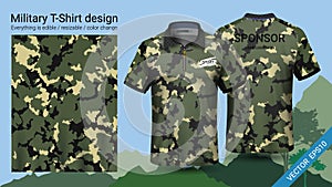 Military polo t-shirt design, with camouflage print clothes for jungle, hiking trekking or hunter, Vector eps10 file