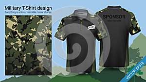 Military polo t-shirt design, with camouflage print clothes for jungle, hiking trekking or hunter, Vector eps10 file