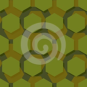 Military polygonal seamless pattern. Army abstract hexagon texture. Protective ornament for soldiers. Green soldiery background.