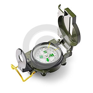 Military precision compass isolated on white