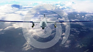 Military predator drone flying closeup