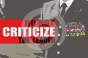 Military, propaganda and mind control with a poster of a leader on text for order or authority. Leadership, banner and