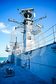 Military radar air surveillance on navy ship