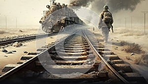 Military Railroad Tracks Which Transport Troops And Supplies. Generative AI