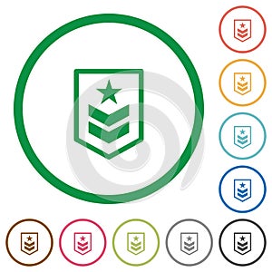 Military rank flat icons with outlines