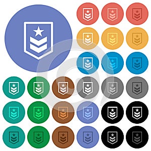 Military rank round flat multi colored icons