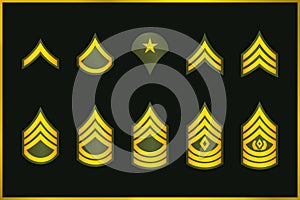 Military Ranks Stripes and Chevrons. Vector Set Army Insignia