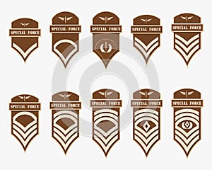 Military Ranks Stripes and Chevrons. Vector Set Army Insignia